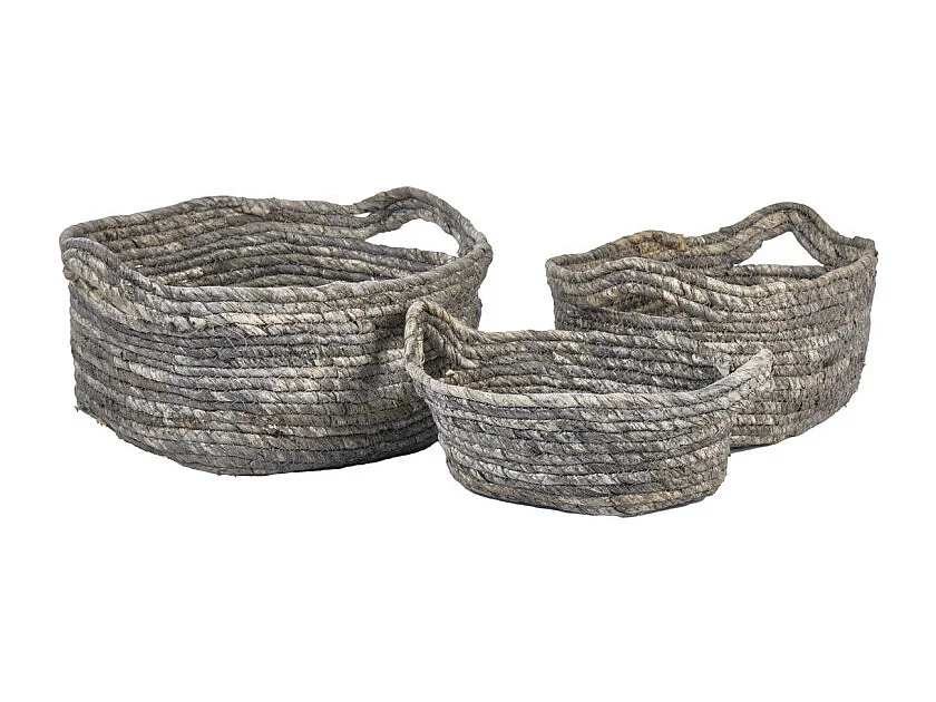 Set de 3 paniers naturel en feuilles tressées avec anses - NASH 6709