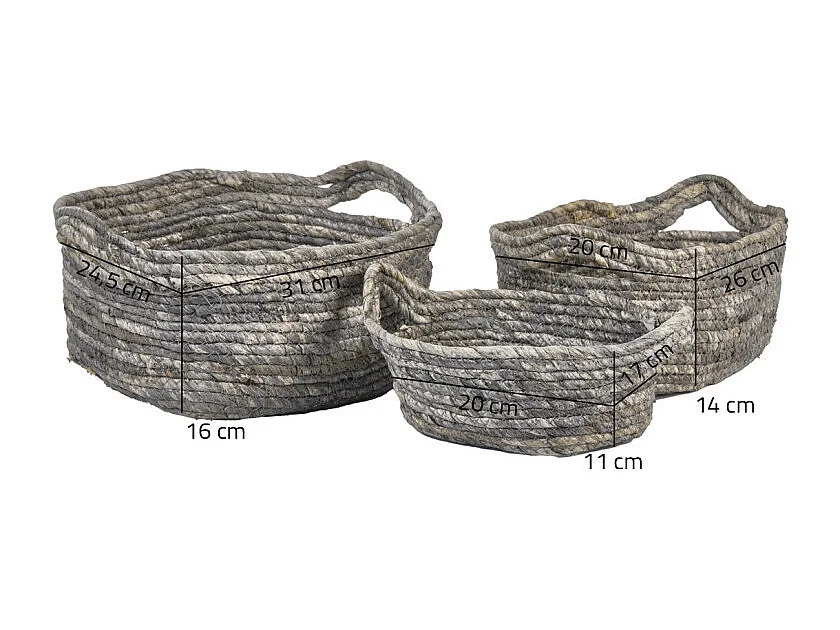 Set de 3 paniers naturel en feuilles tressées avec anses - NASH 6709