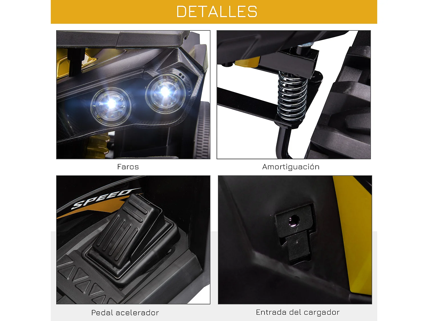 Quad eléctrico infantil amarillo 100x65x73 cm HOMCOM