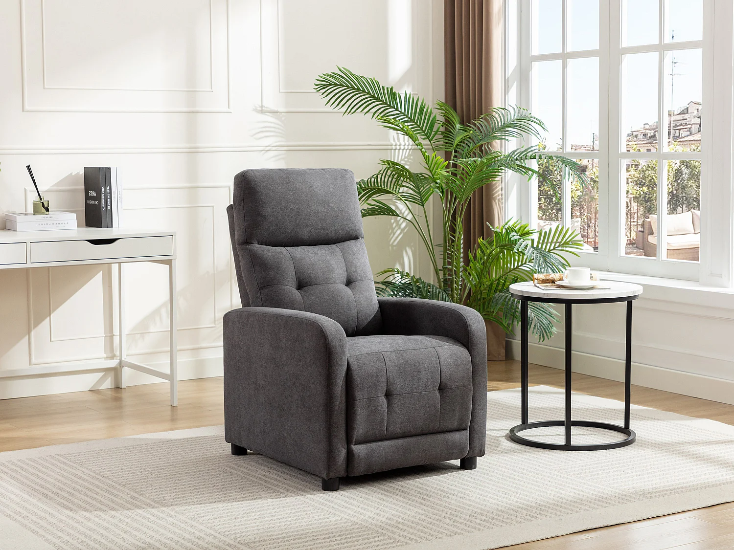 Fotel z funkcją relax tapicerowany antracytowy – JARAMILO