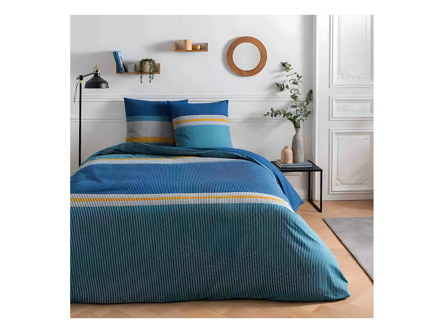 Parure de lit 2 personnes rayé en coton 57 fils 240x220cm