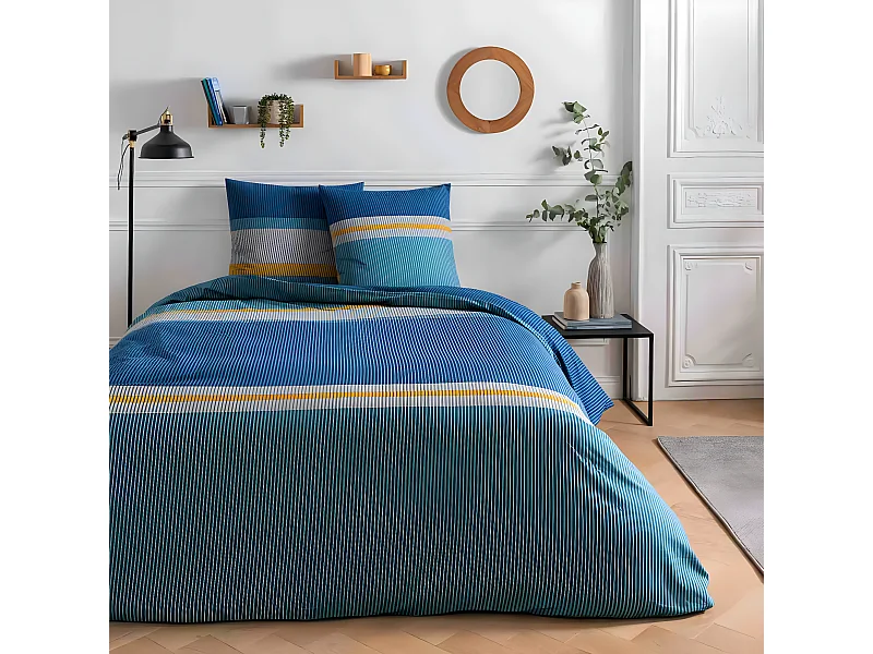 Parure de lit 2 personnes rayé en coton 57 fils 240x220cm