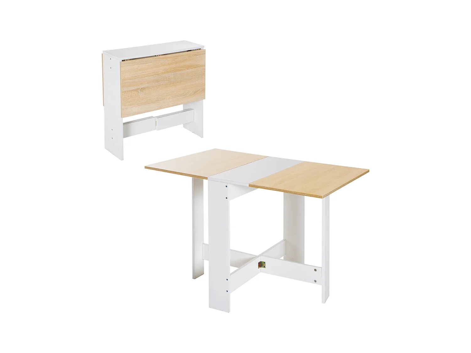HOMCOM Table de cuisine pliable 103L x 76l x 74H cm panneaux particules bicolore chêne blanc