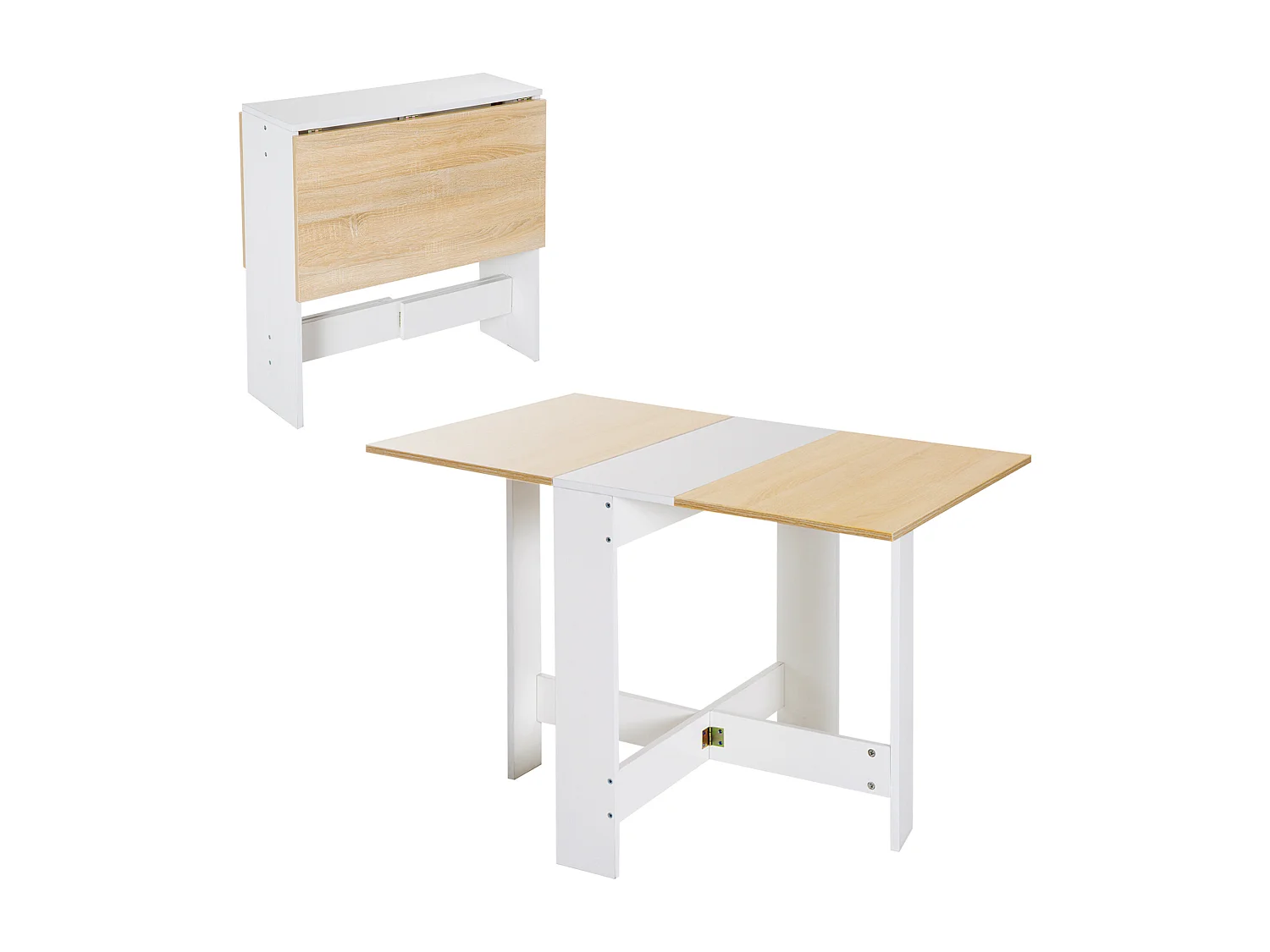 HOMCOM Table de cuisine pliable 103L x 76l x 74H cm panneaux particules bicolore chêne blanc