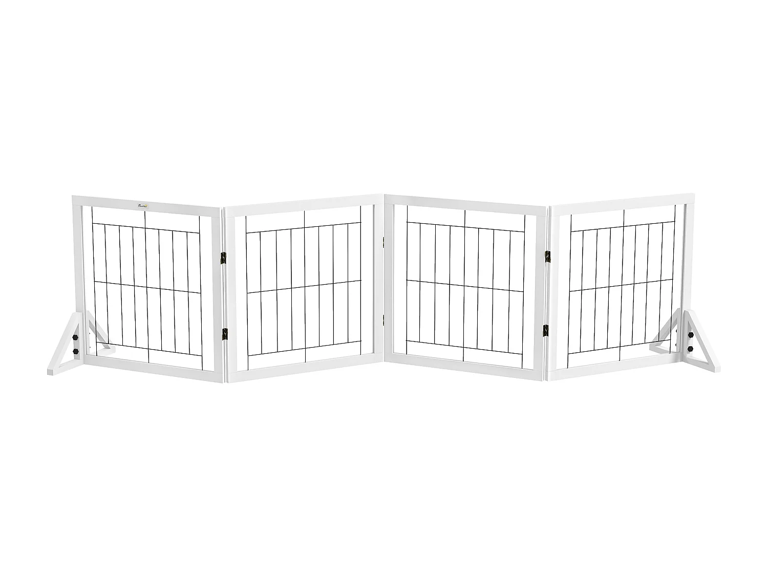 Barrière de sécurité pour animaux autoportante - barrière modulable pliable 4 panneaux - 2 pieds support - acier noir bois blanc