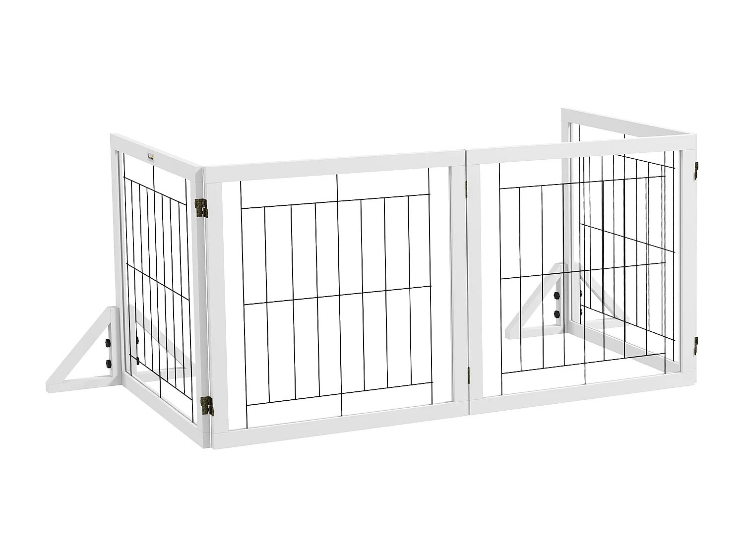 Barrière de sécurité pour animaux autoportante - barrière modulable pliable 4 panneaux - 2 pieds support - acier noir bois blanc