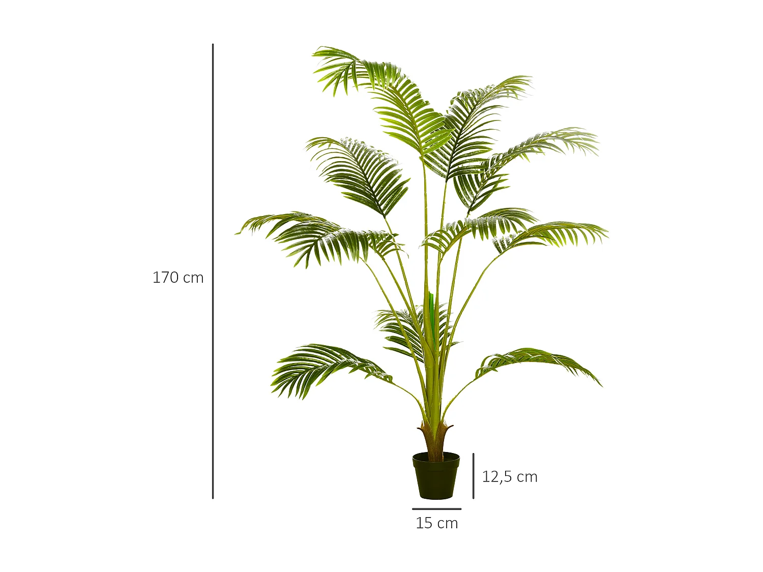 Palmier artificiel Sanwei Kwai H. 170 cm 11 grandes feuilles pot noir inclus