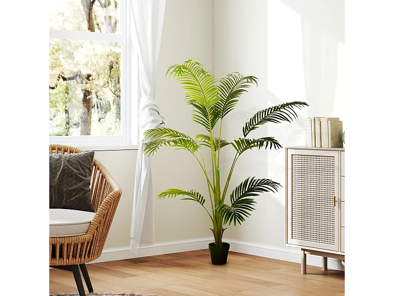 Palmier artificiel Sanwei Kwai H. 170 cm 11 grandes feuilles pot noir inclus