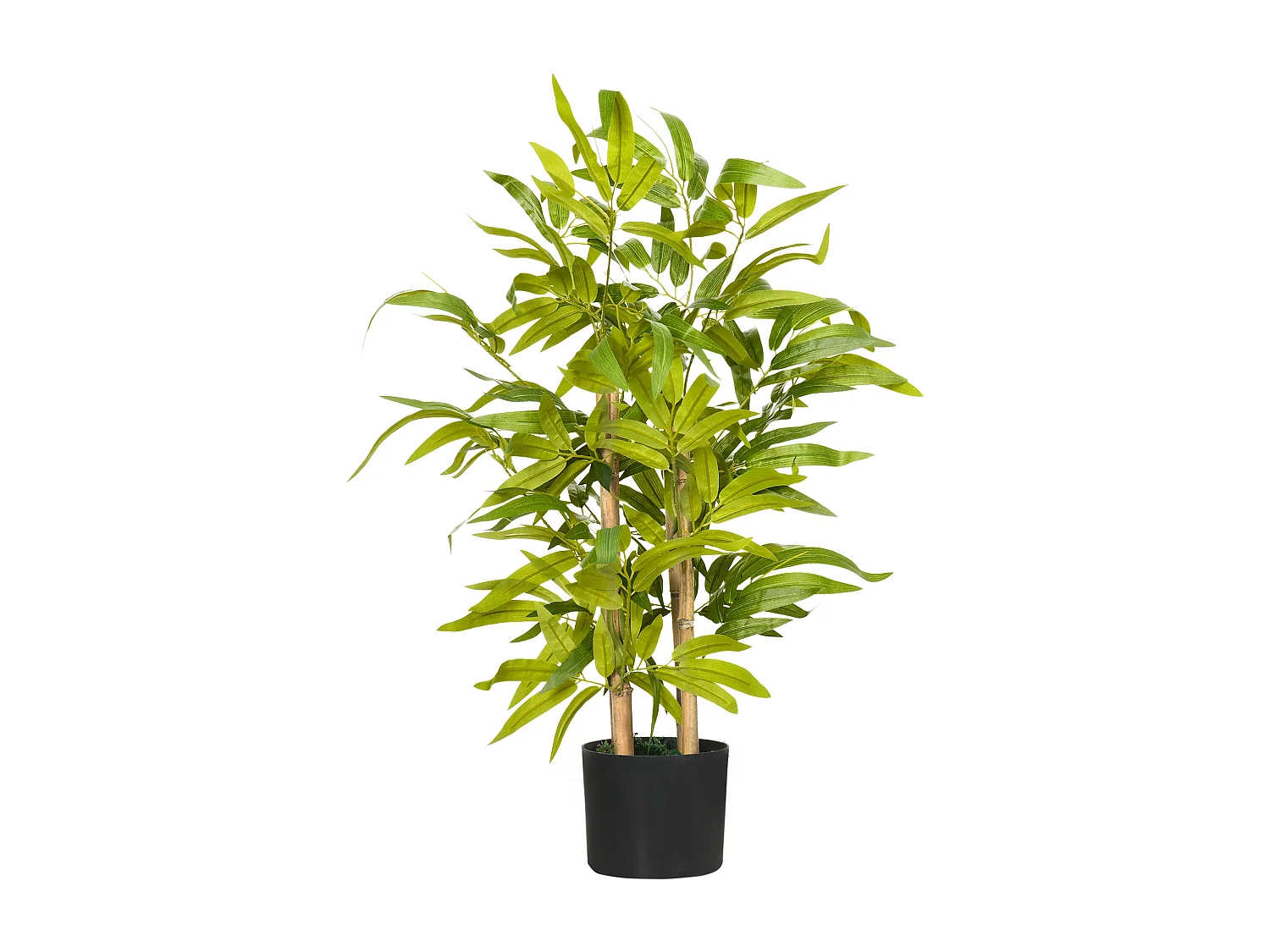 Bambou artificiel H. 60 cm feuilles denses réalistes pot inclus noir avec lichen vert