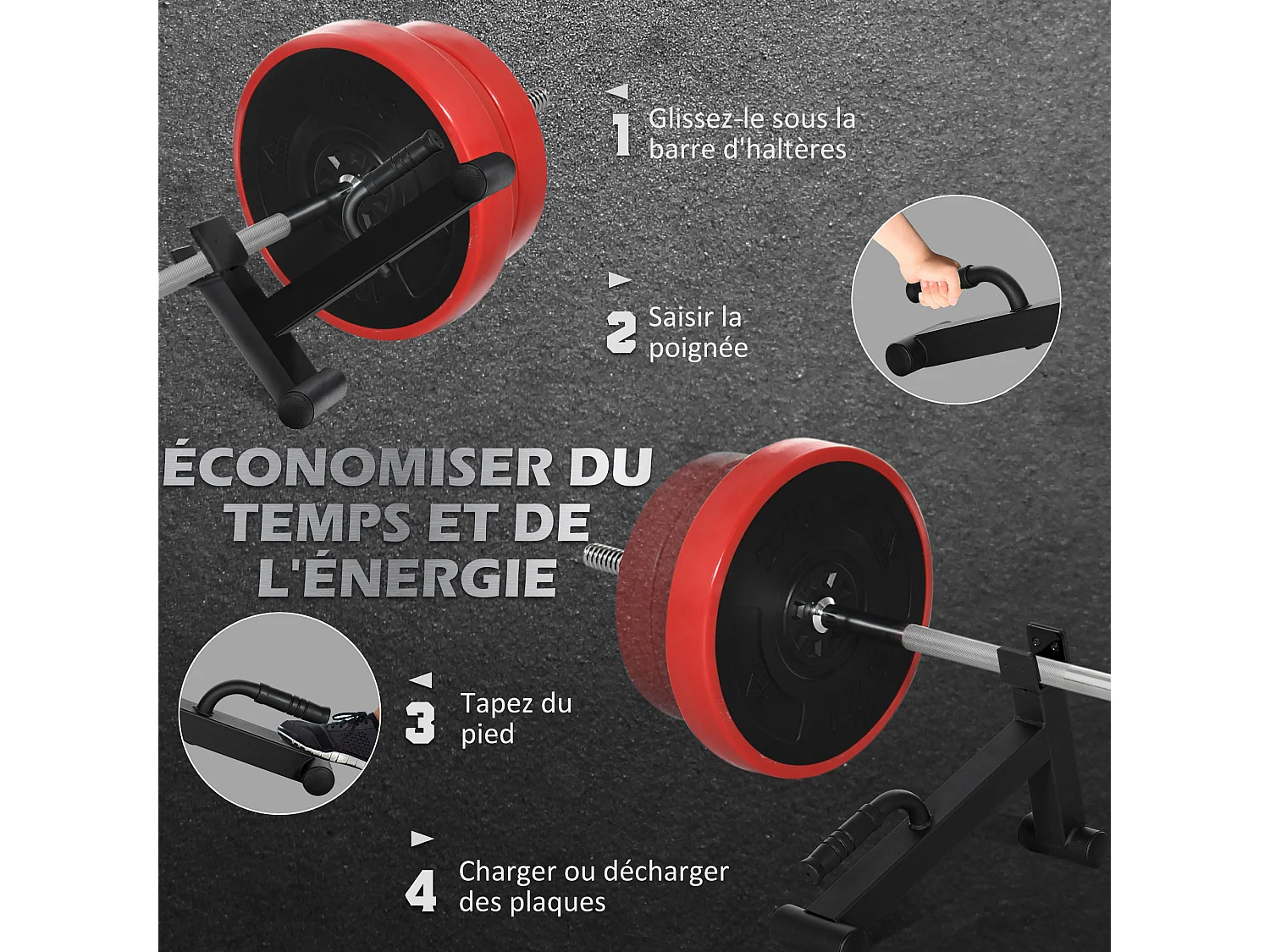 Mini Deadlift pour haltères olympiques - cric d'haltères avec poignée antidérapante - charge max. 200 Kg - acier noir