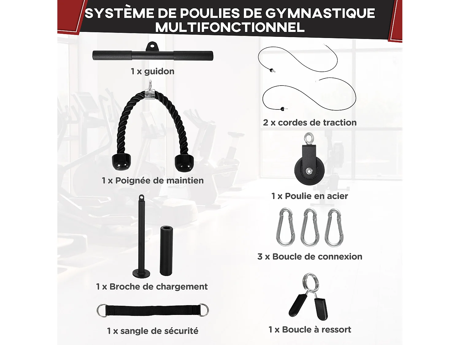 Station de musculation - station de traction poulie haute à fixer au plafond - barre traction et autres accessoires inclus