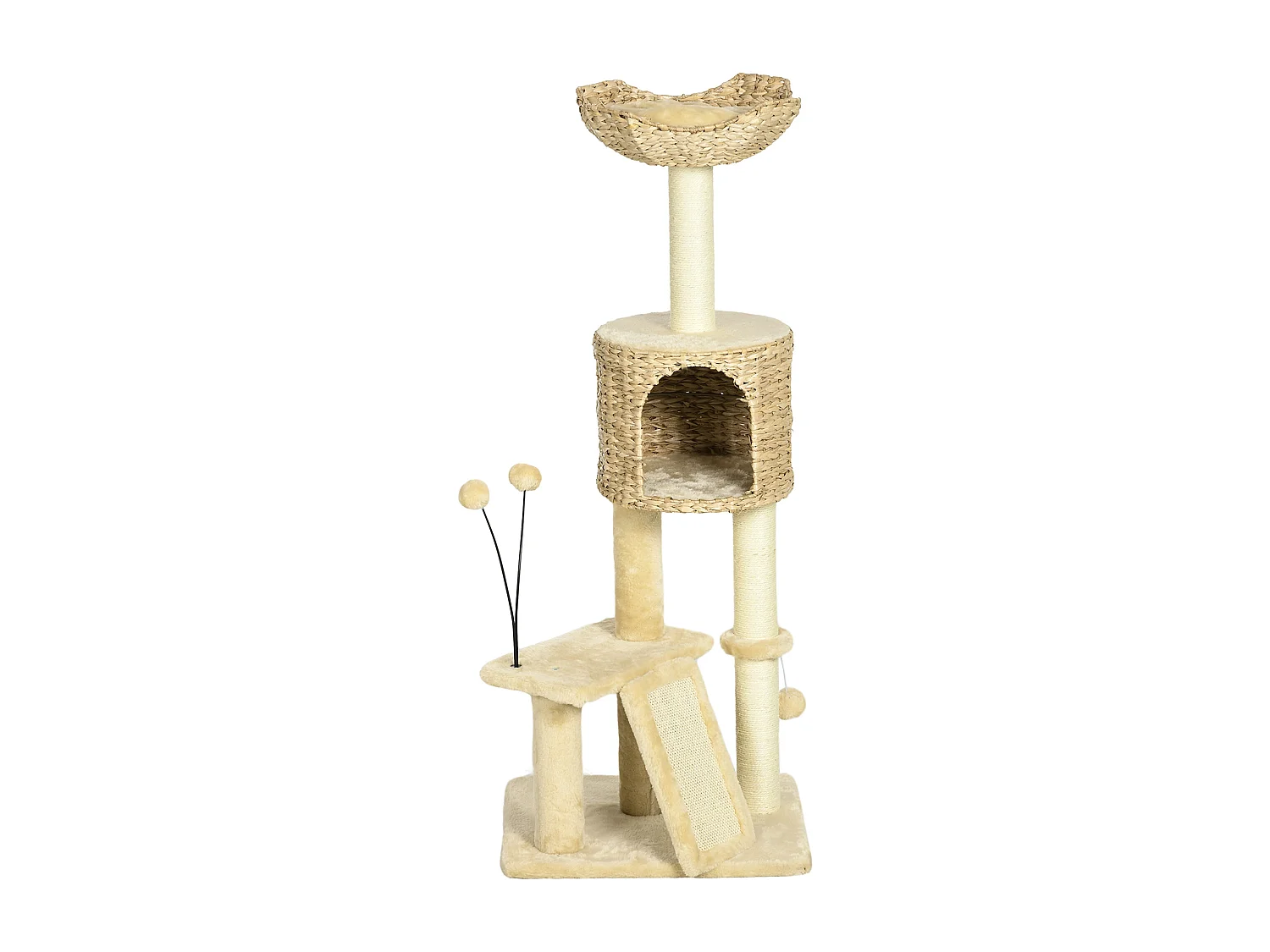 Arbre à chat style cosy chic griffoirs grattoir sisal naturel équipement multiple peluche jacinthe d'eau beige