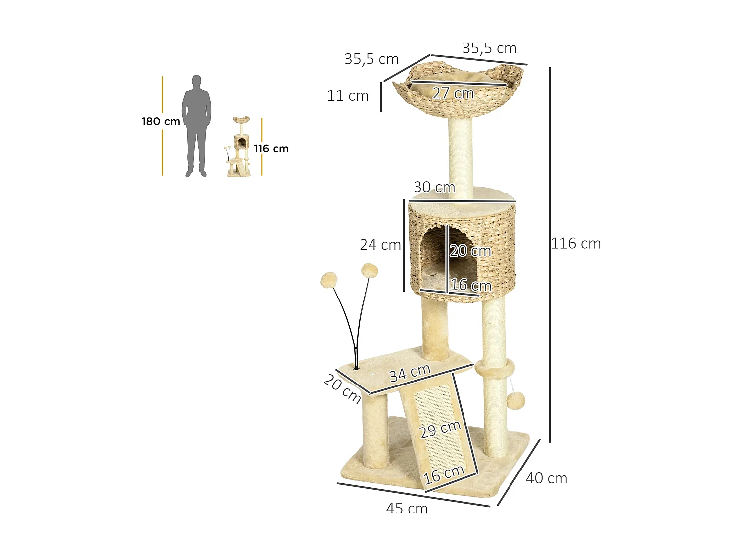 Arbre à chat style cosy chic griffoirs grattoir sisal naturel équipement multiple peluche jacinthe d'eau beige