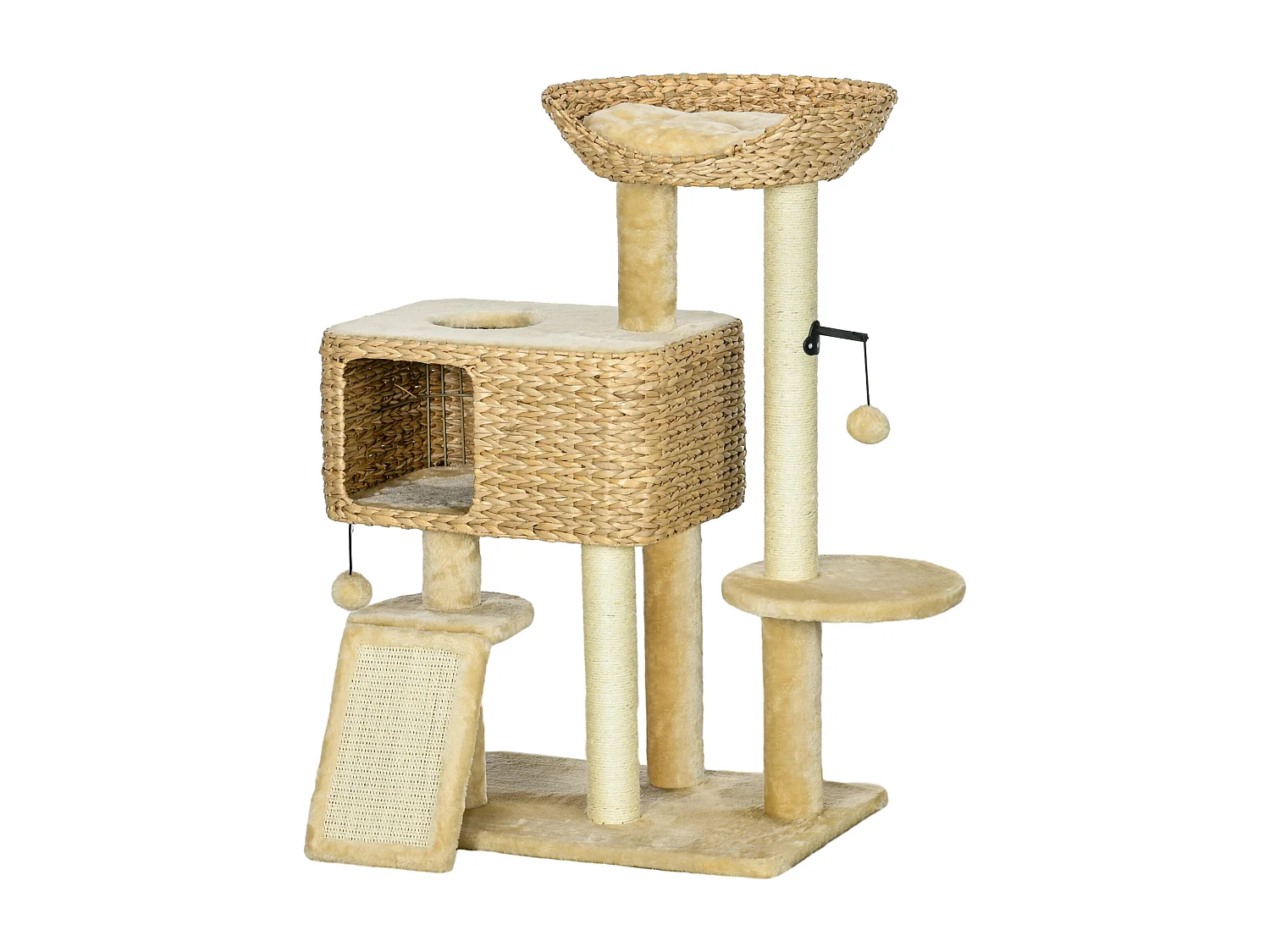 Arbre à chat style cosy chic griffoirs sisal naturel équipement multiple peluche jacinthe d'eau beige