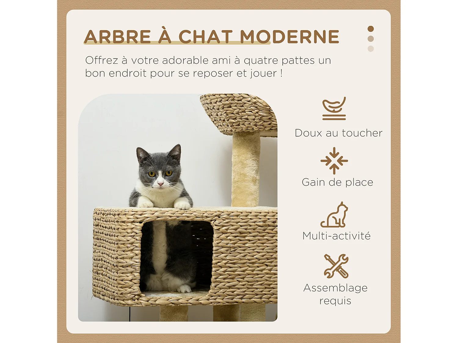 Arbre à chat style cosy chic griffoirs sisal naturel équipement multiple peluche jacinthe d'eau beige