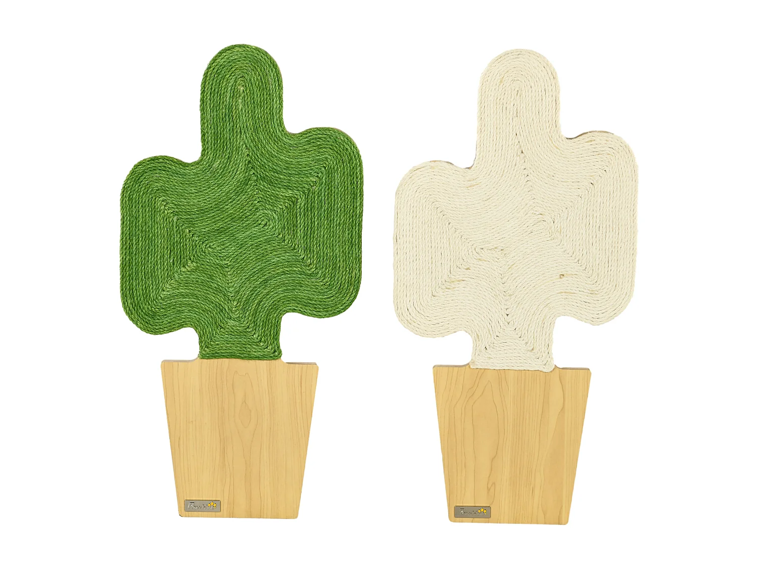 Lot de 2 griffoirs grattoirs murals design cactus dim. 30L x 60H cm jute naturelle écru verte aspect bois clair