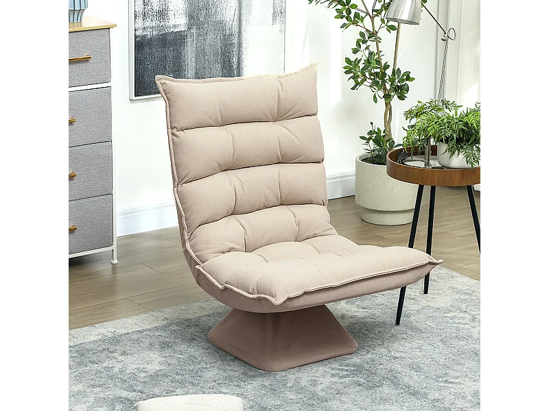 Fauteuil relax grand confort pivotant inclinaison réglable 5 niv. épais garnissage mousse haute densité tissu velours microfibre beige