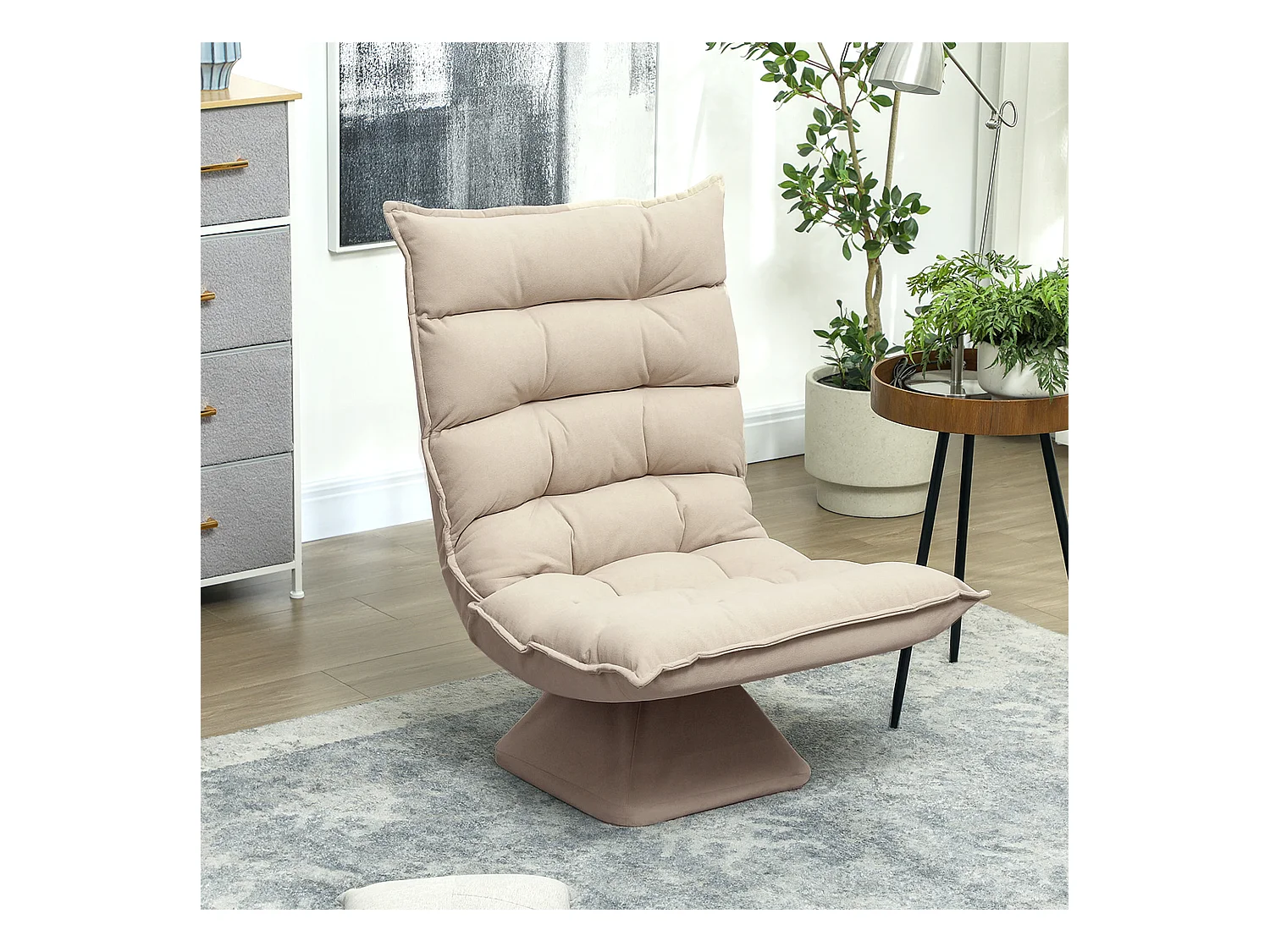 Fauteuil relax grand confort pivotant inclinaison réglable 5 niv. épais garnissage mousse haute densité tissu velours microfibre beige