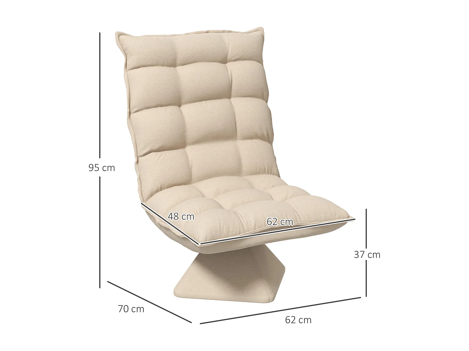 Fauteuil relax grand confort pivotant inclinaison réglable 5 niv. épais garnissage mousse haute densité tissu velours microfibre beige