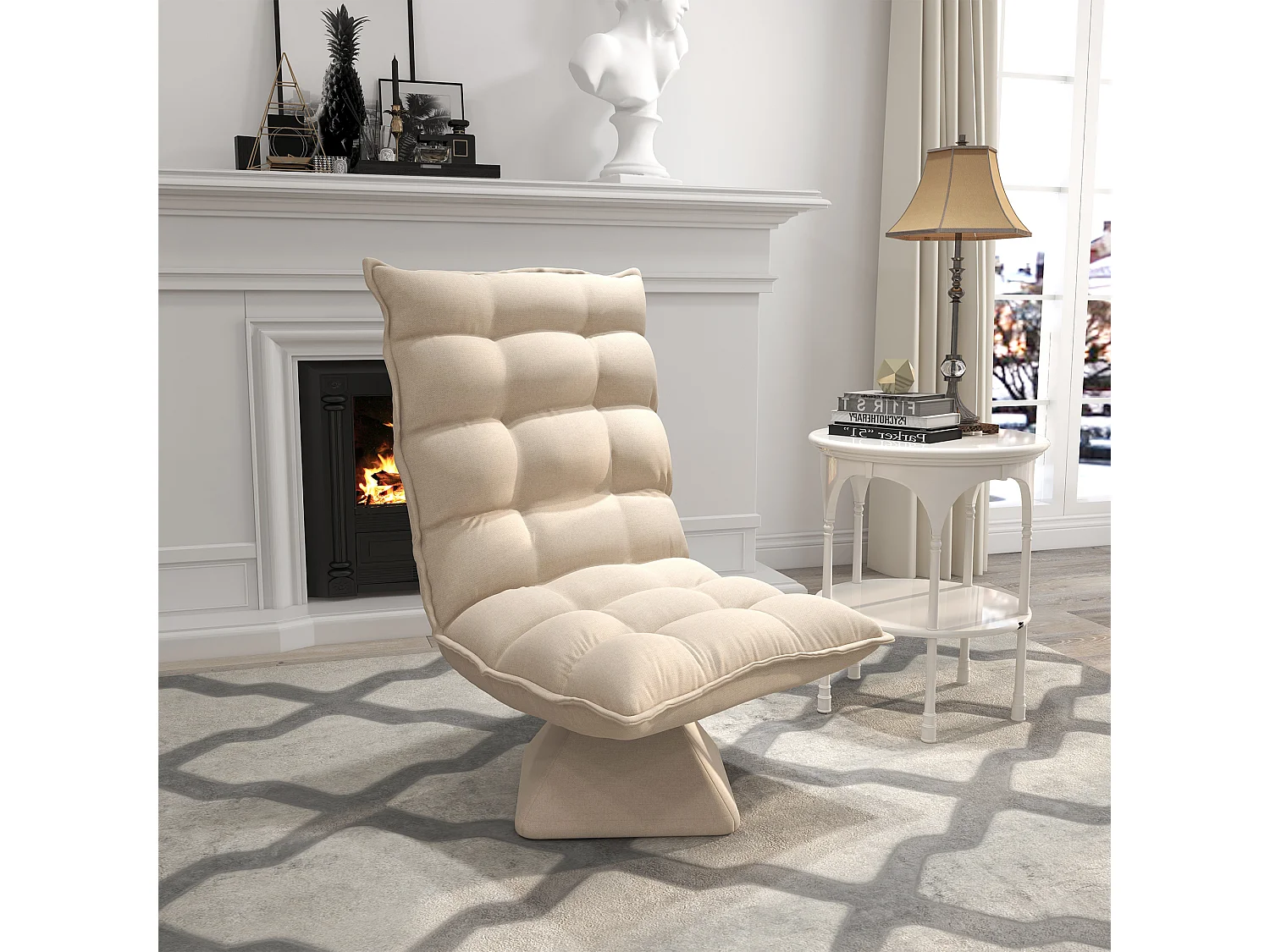 Fauteuil relax grand confort pivotant inclinaison réglable 5 niv. épais garnissage mousse haute densité tissu velours microfibre beige