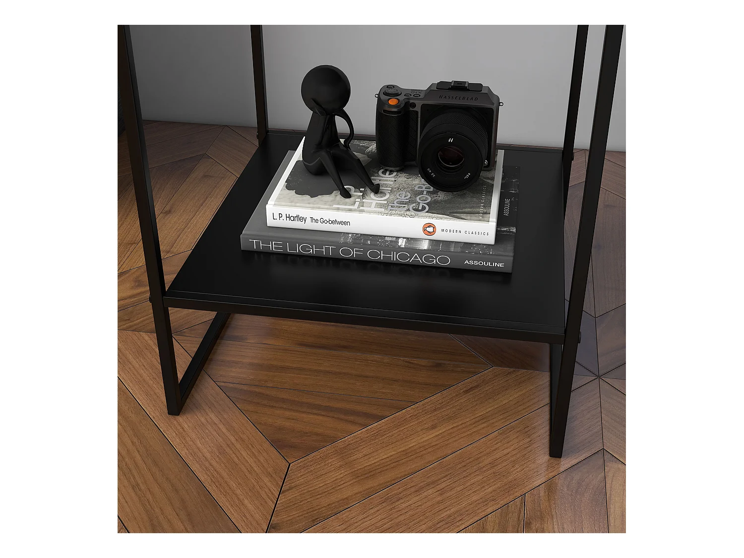 Table basse table d'appoint guéridon bout de canapé 2 niveaux acier noir