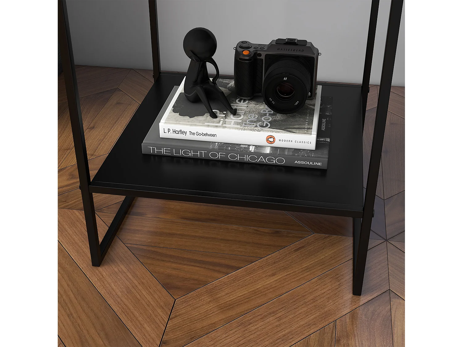 Table basse table d'appoint guéridon bout de canapé 2 niveaux acier noir