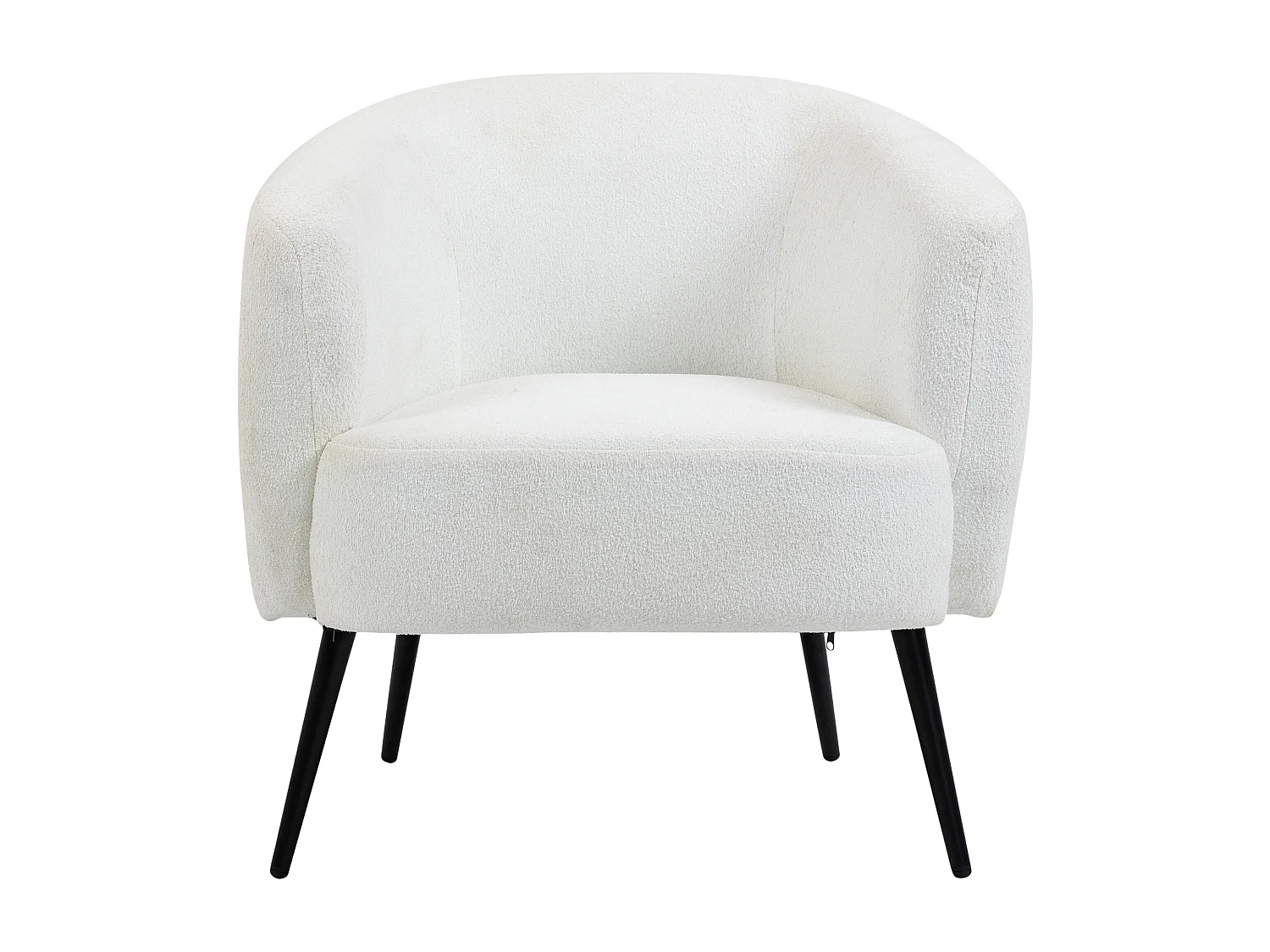 Fauteuil lounge design - piètement effilé incliné métal noir - revêtement effet laine bouclée blanc cassé