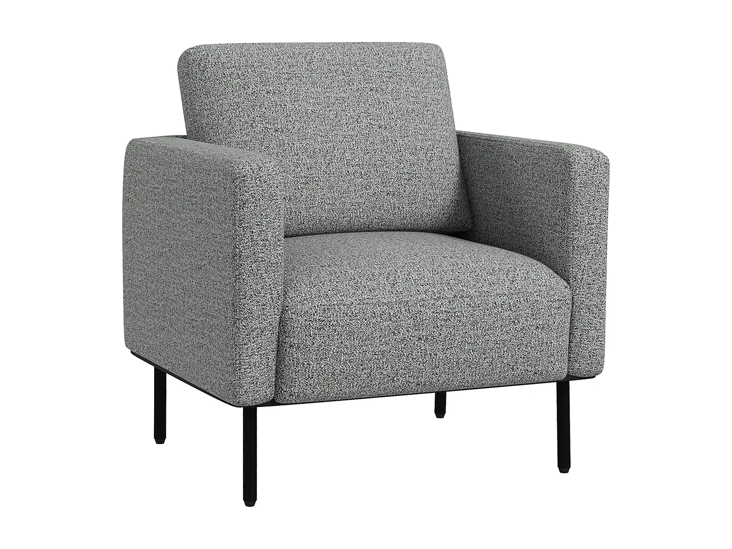 Fauteuil style contemporain grand confort piètement métal noir tissu toucher lin gris chiné