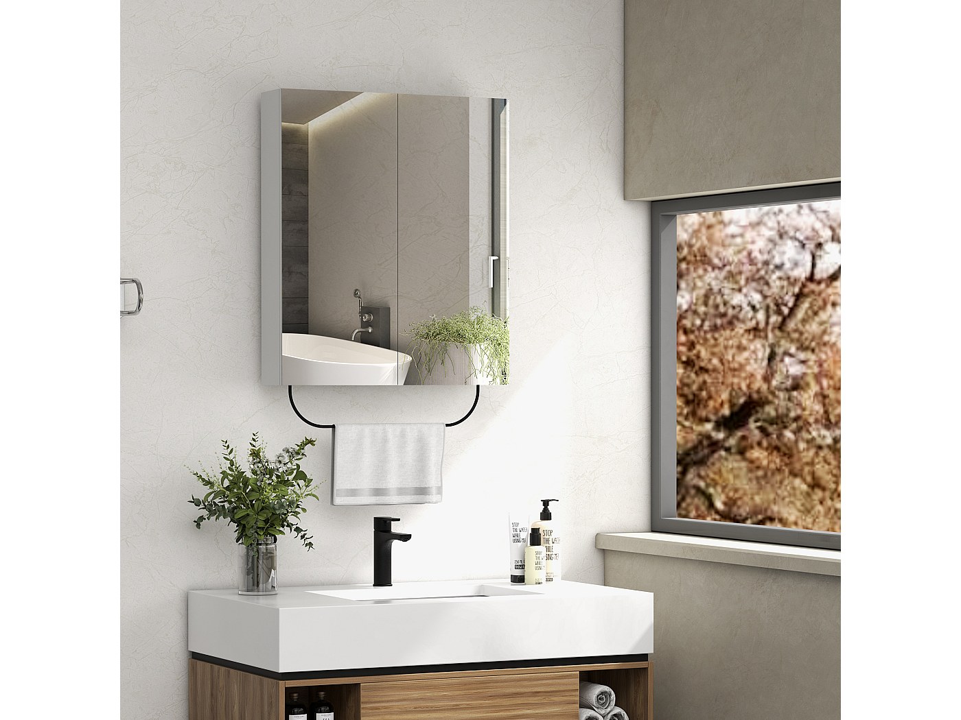 Armoire Murale Salle De Bain Avec Miroir - 2 étagères, 48x14x45 Cm, Blanc