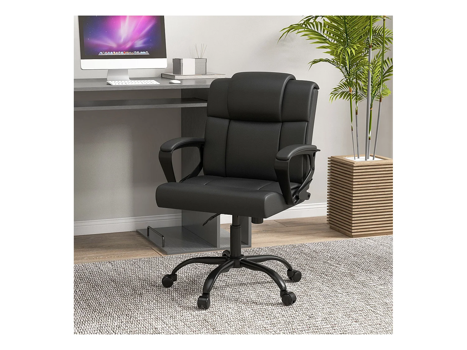 Chaise de bureau ergonomique - hauteur réglable, pivotante 360° - accoudoirs rembourrés - acier synthétique noir