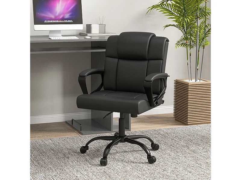 Chaise de bureau ergonomique - hauteur réglable, pivotante 360° - accoudoirs rembourrés - acier synthétique noir