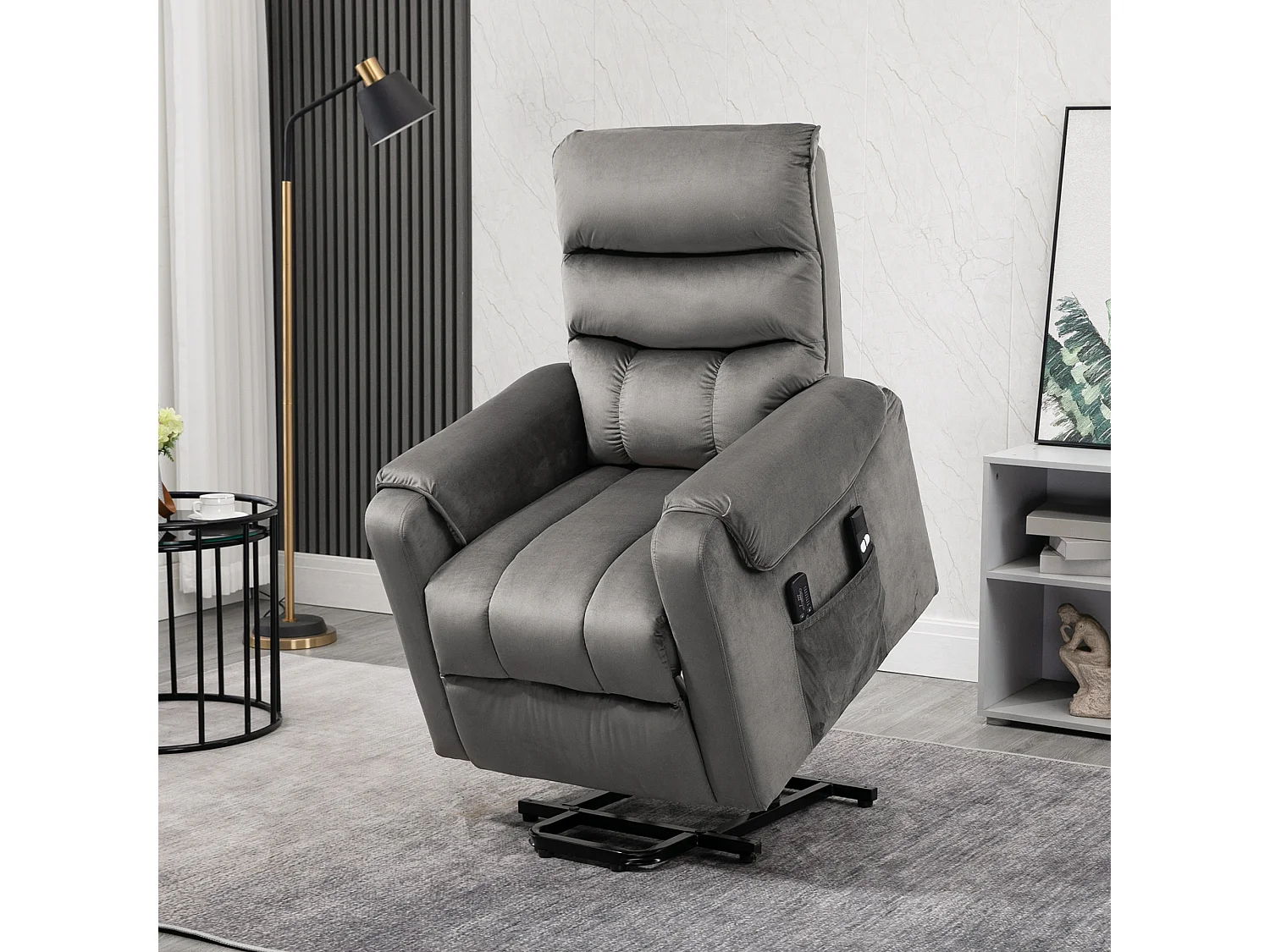 Fauteuil de massage fauteuil releveur électrique inclinaison réglable repose-pied ajustable velours anthracite