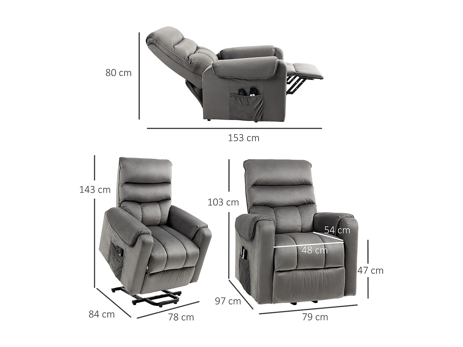 Fauteuil de massage fauteuil releveur électrique inclinaison réglable repose-pied ajustable velours anthracite