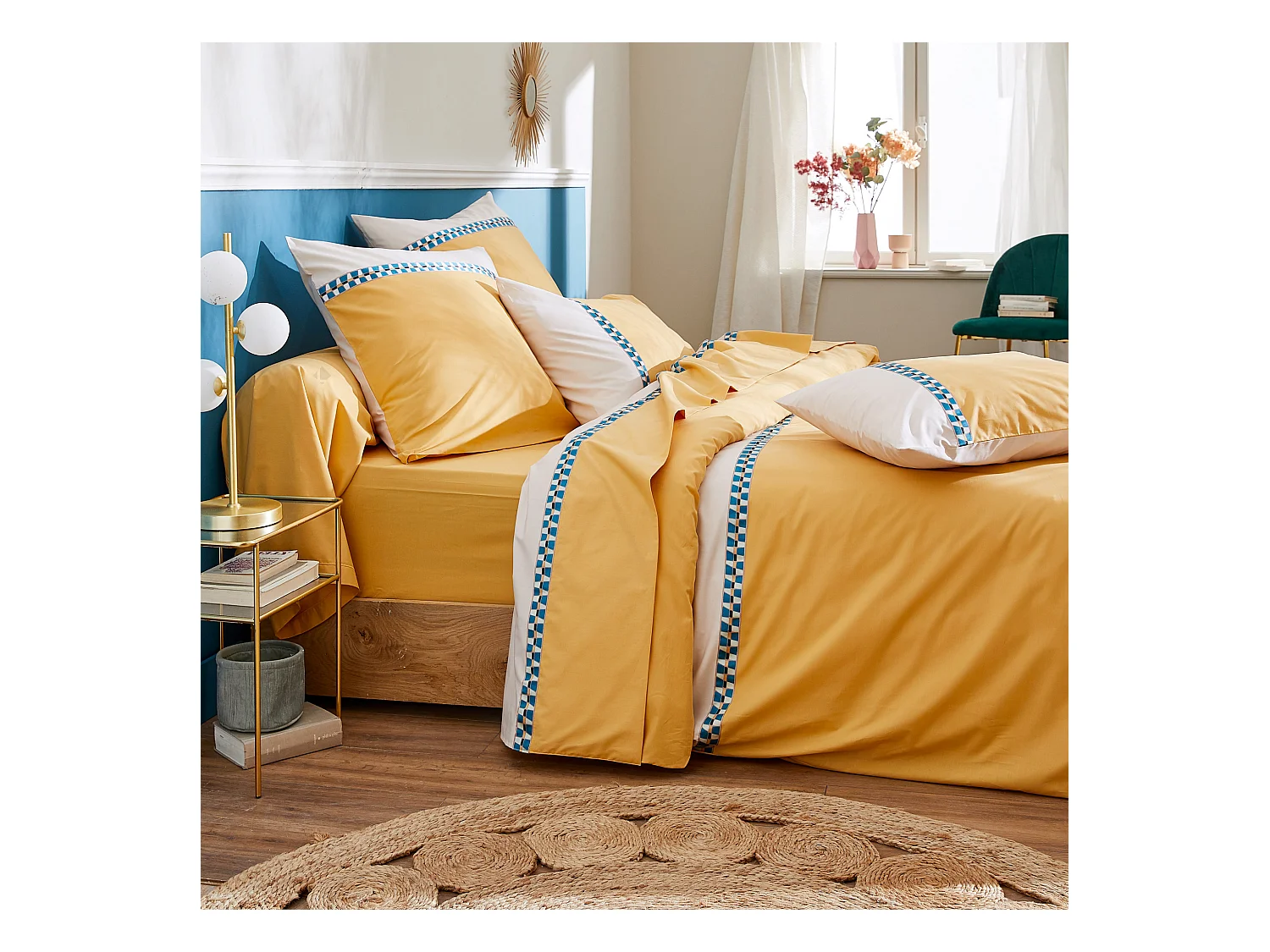 Parure de lit 3 pièces 240x220 cm percale coton ROMY Ambre
