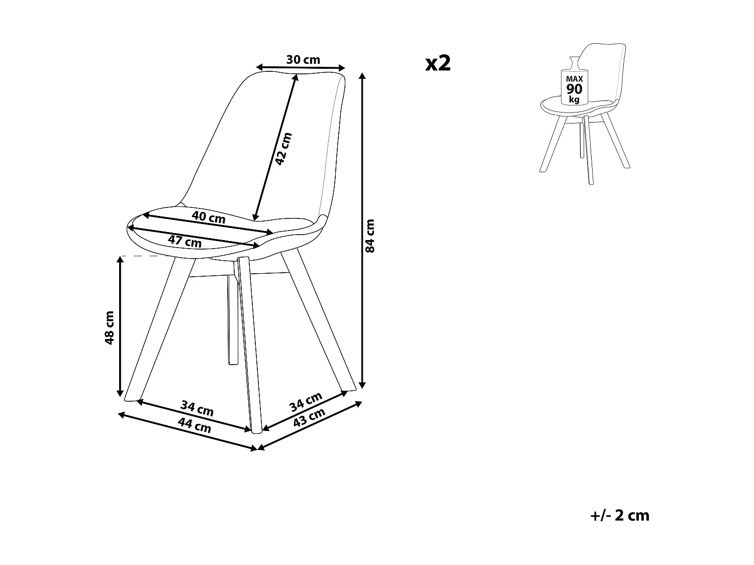 Lot de 2 chaises de salle à manger DAKOTA II Tissu Vert menthe