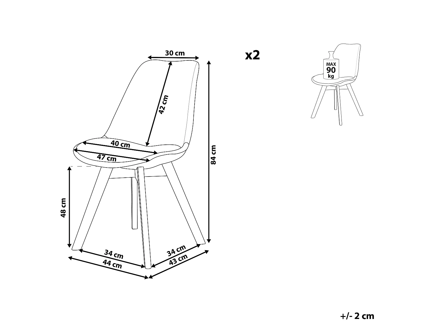 Lot de 2 chaises de salle à manger en tissu vert menthe DAKOTA II