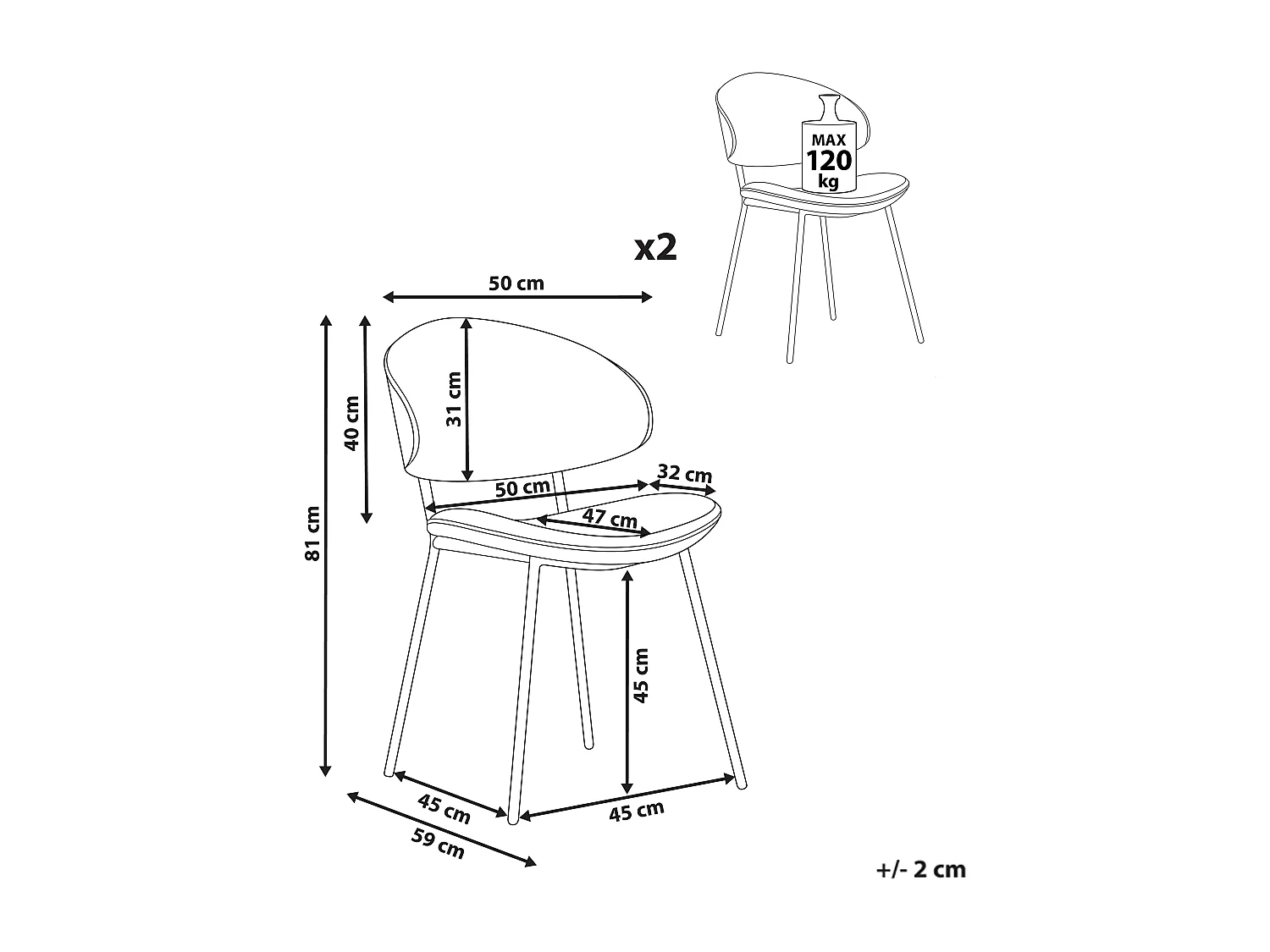 Lot de 2 chaises de salle à manger KIANA Orange
