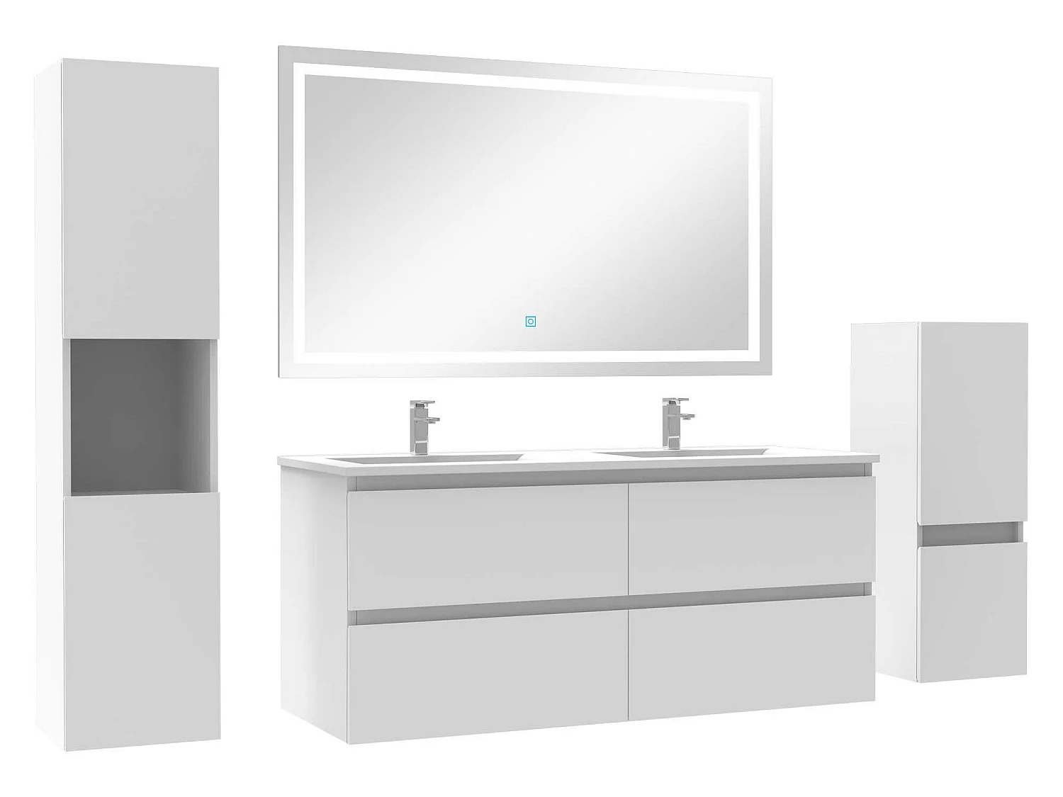 Ensemble meubles Salle de Bain 120cm double vasque + colonne + miroir LED Blanc