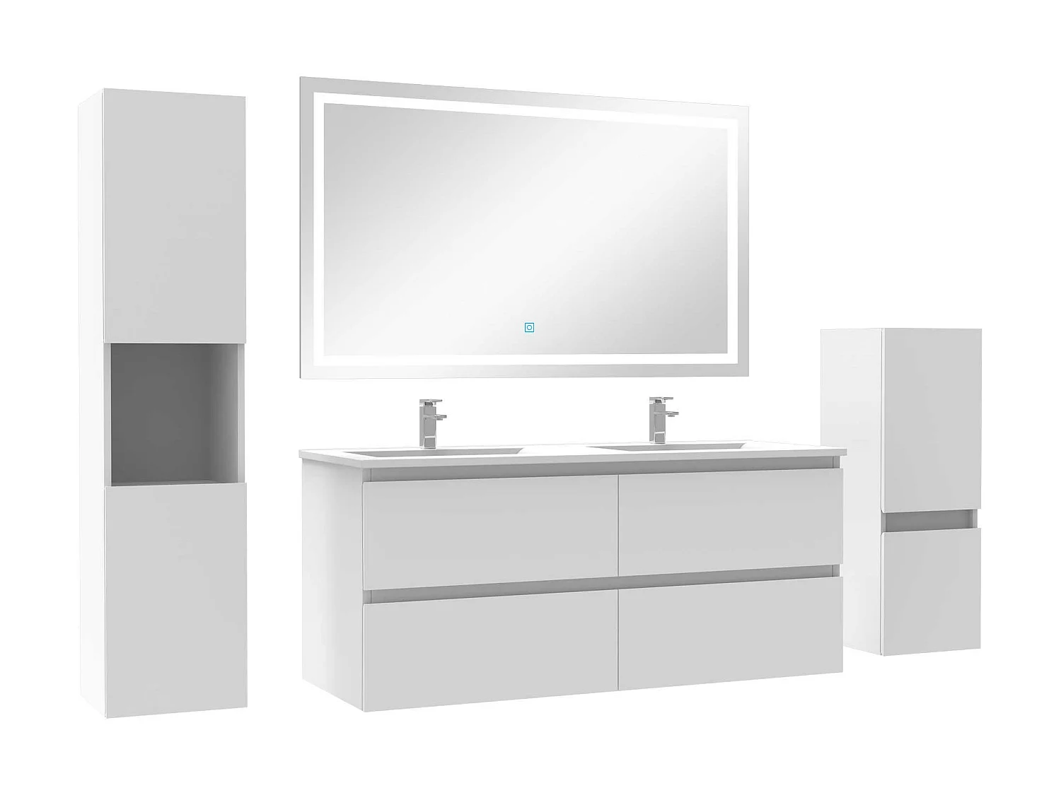 Ensemble meubles Salle de Bain 120cm double vasque + colonne + miroir LED Blanc