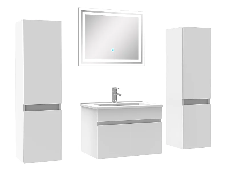 Ensemble meubles Salle de Bain simple vasque 60cm, colonnex2 + miroir Blanc