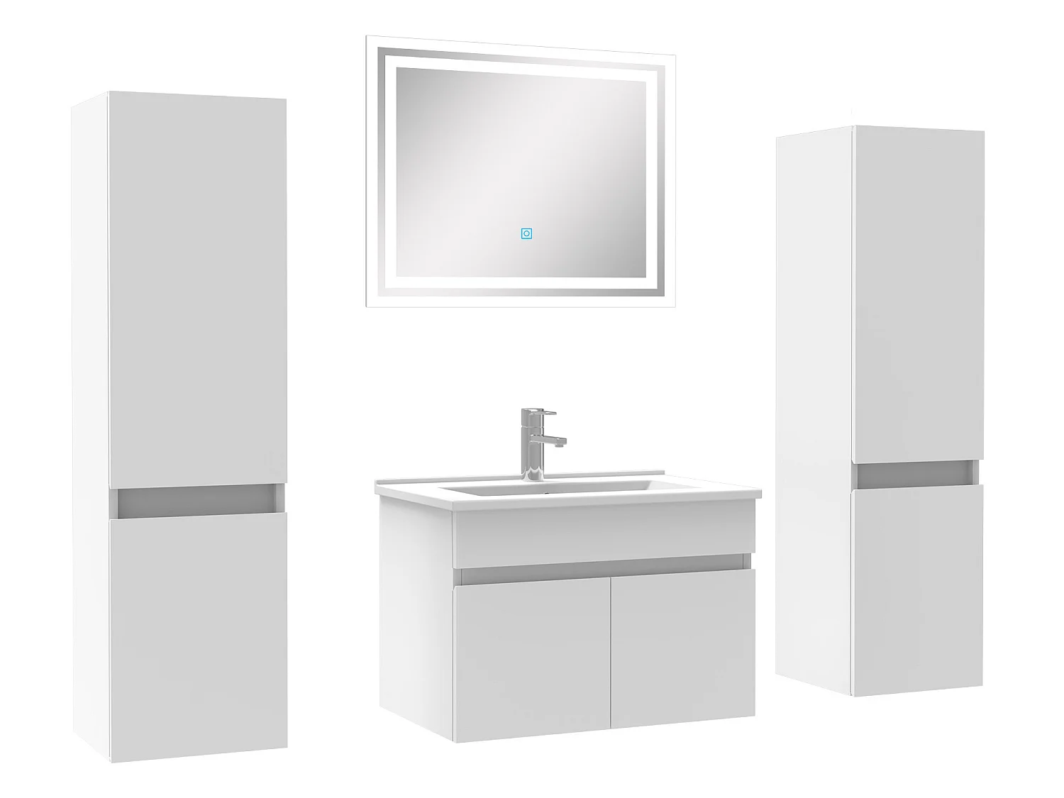 Ensemble meubles Salle de Bain simple vasque 60cm, colonnex2 + miroir Blanc