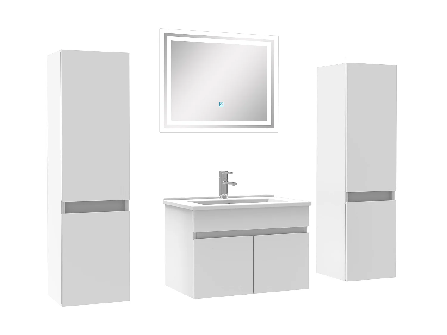 Ensemble meubles Salle de Bain simple vasque 60cm, colonnex2 + miroir Blanc