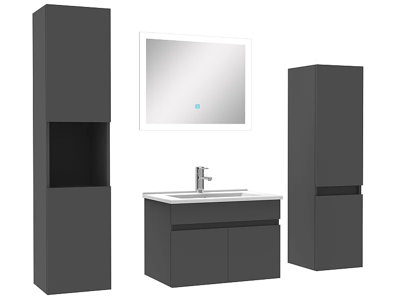 Ensemble meuble vasque 60cm + colonne de rangement + miroir lumineux Anthracite