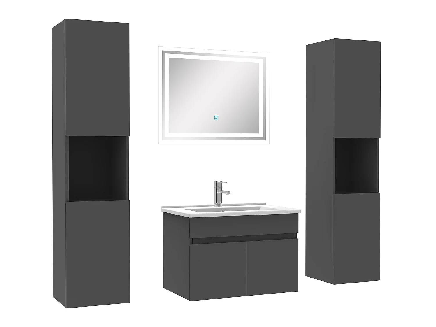 Ensemble meubles Salle de Bain simple vasque 60cm, colonnex2 et miroir Anthracite