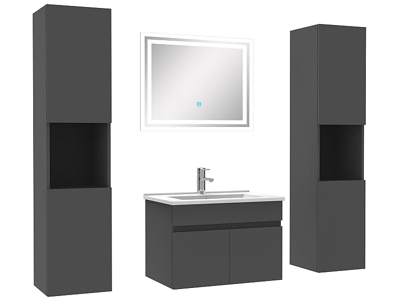 Ensemble meubles Salle de Bain simple vasque 60cm, colonnex2 et miroir Anthracite