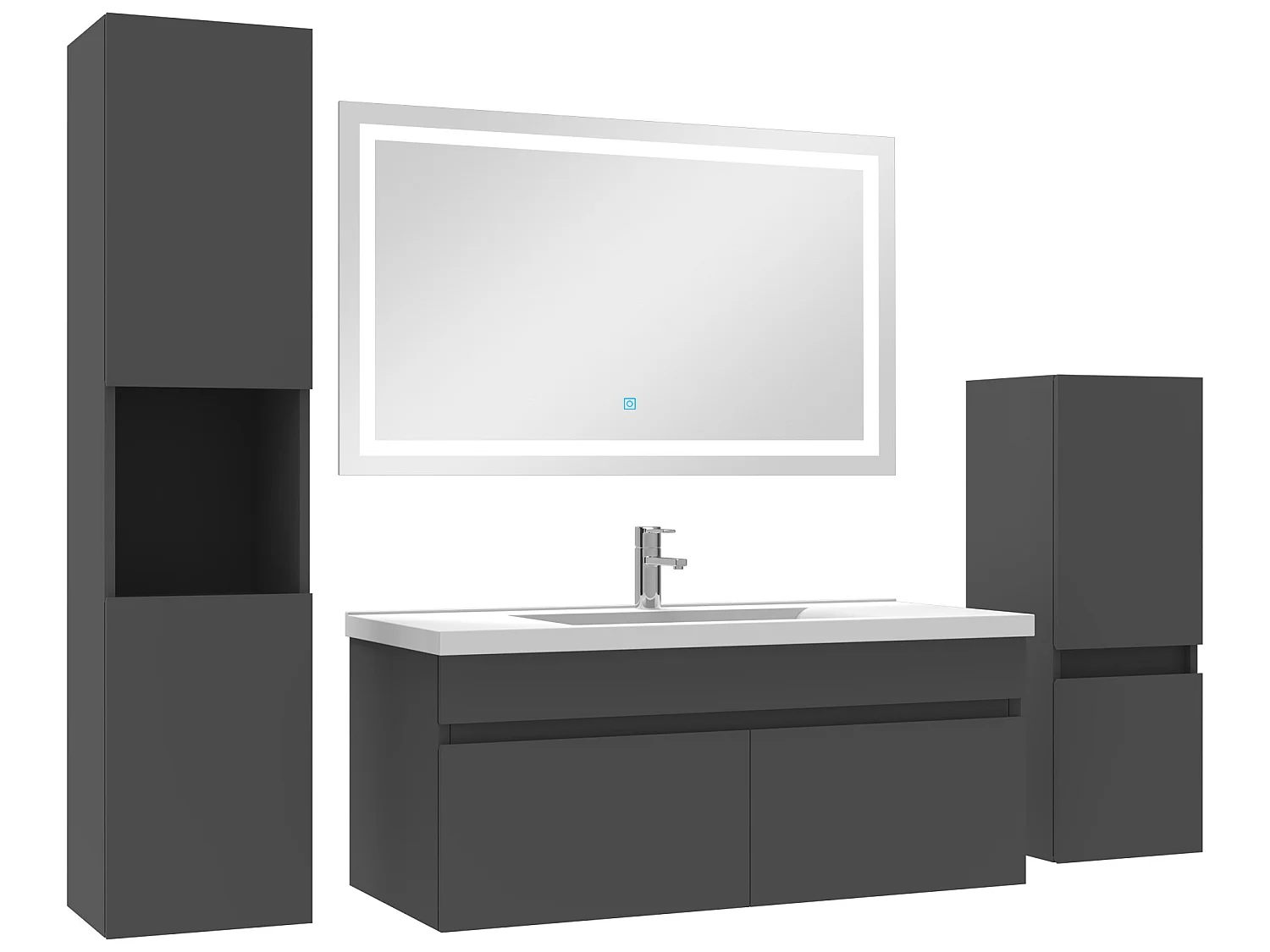 Meuble Salle de Bain 100cm simple vasque + colonne + miroir LED Anthracite