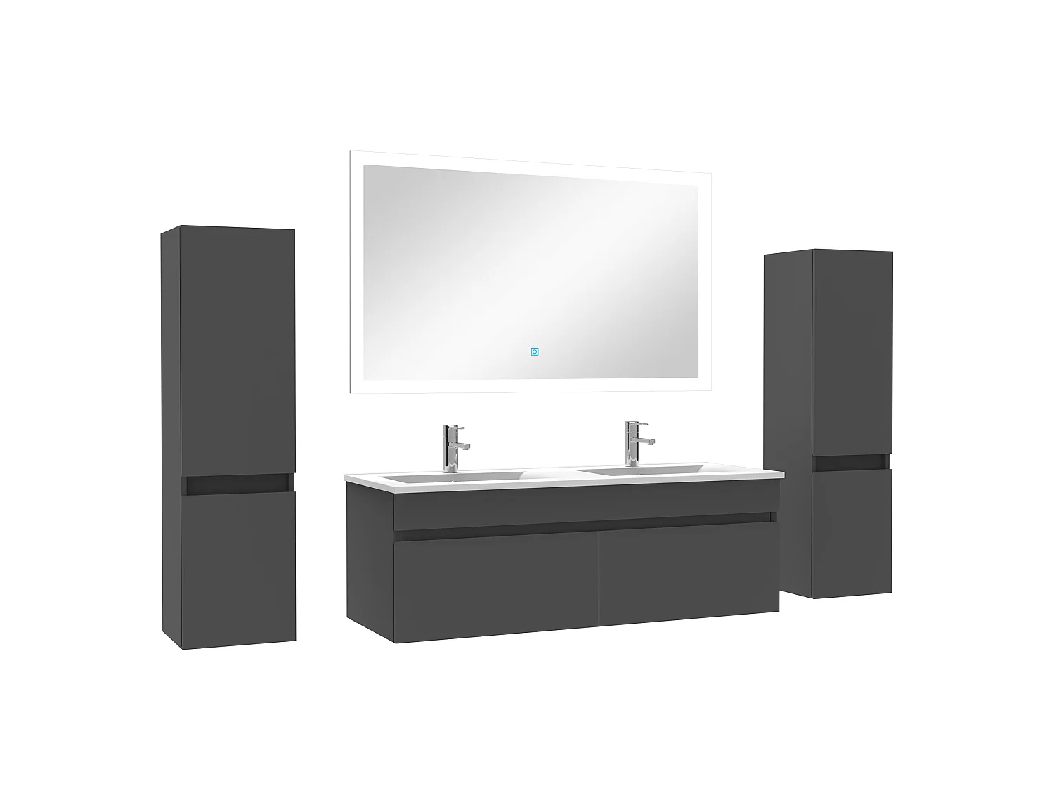 Ensemble meuble double vasque L.120cm avec colonne + miroir Anthracite