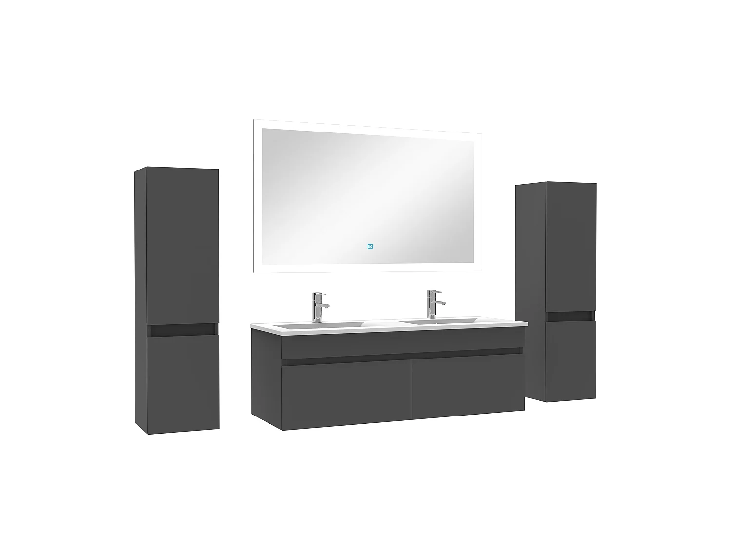Ensemble meuble double vasque L.120cm avec colonne + miroir Anthracite