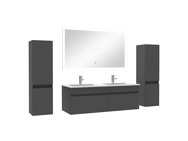 Ensemble meuble double vasque L.120cm avec colonne + miroir Anthracite