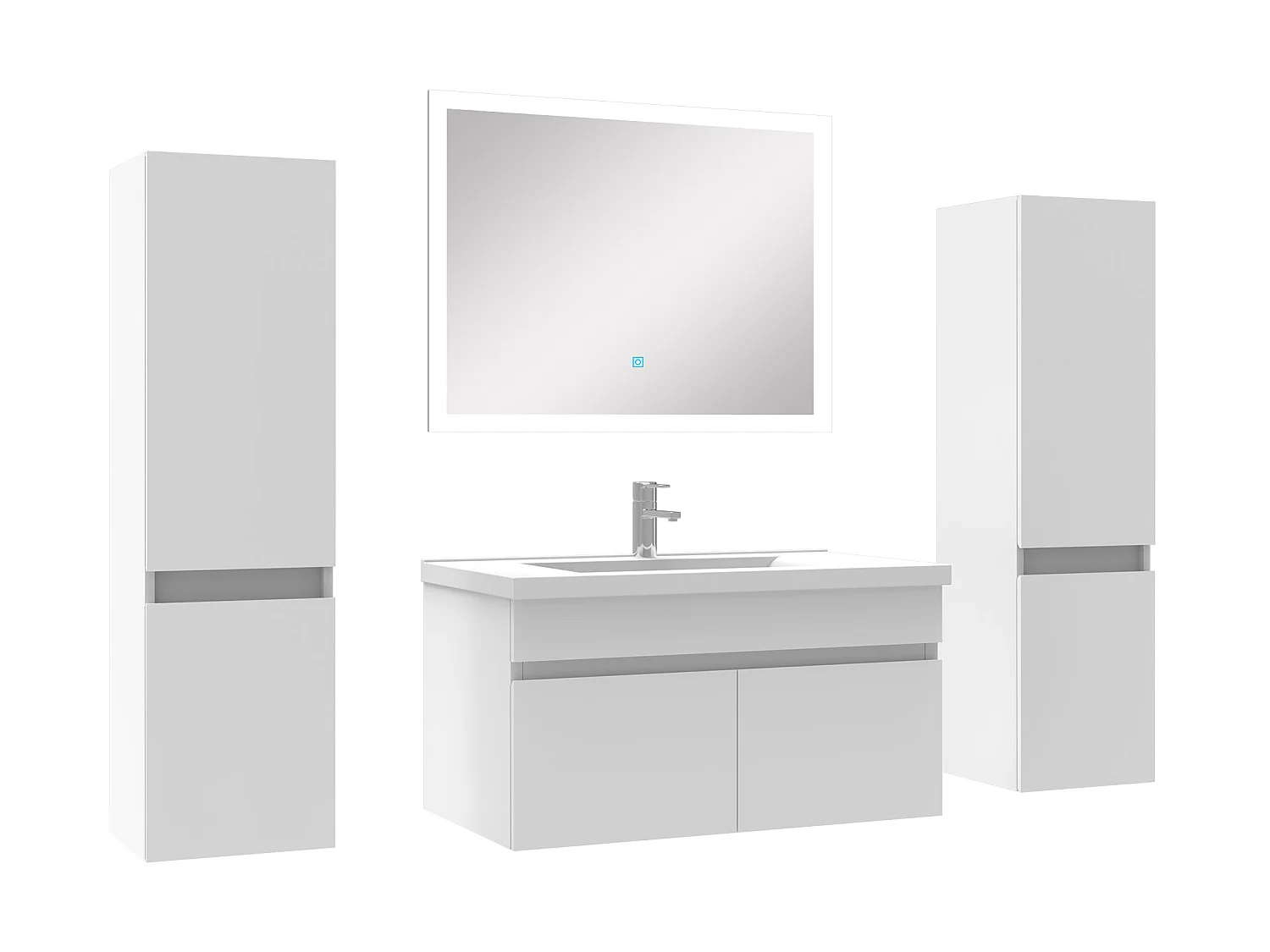 Ensemble meuble simple vasque L.80cm avec colonne + miroir Blanc